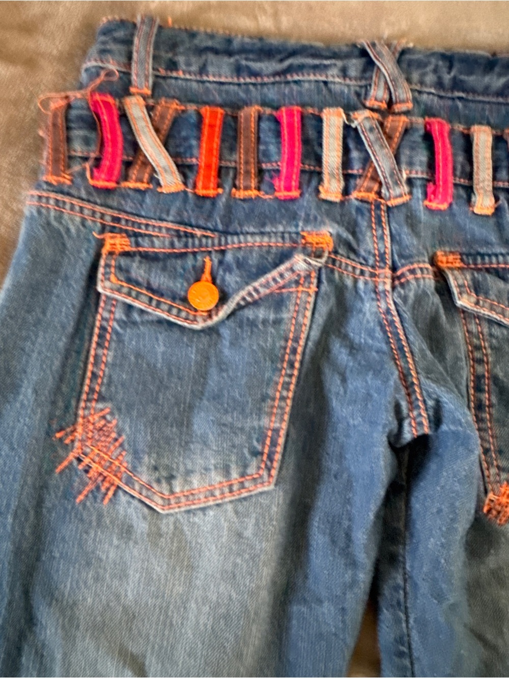 Rare Fiorucci J-SS 140 Y2K Harajuku Double Waist Graphic Jeans XXS XS - Picture 14 of 16